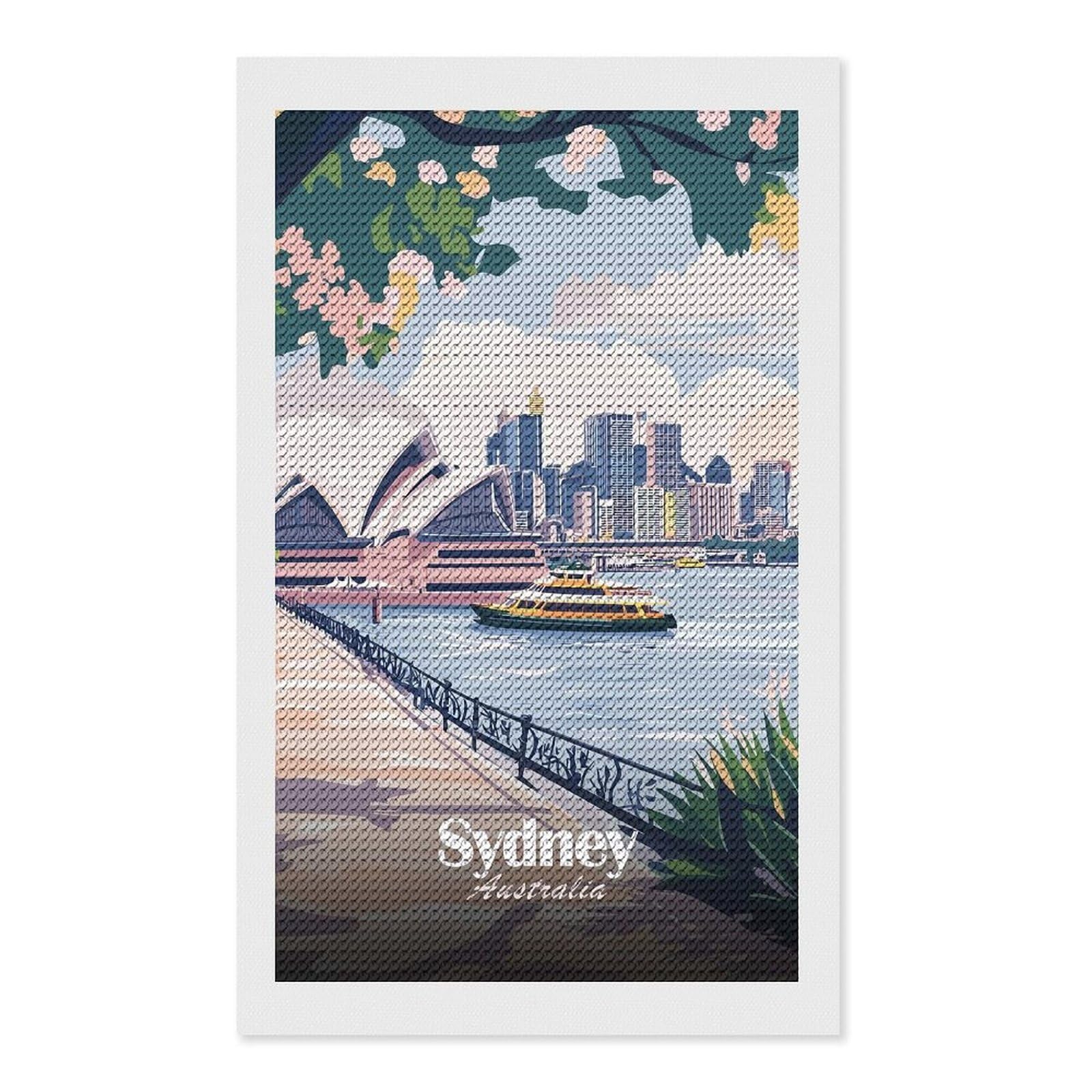 Junmoney Sydney Australia Travel (5) Full Drill Diamond Painting Kit 12"x20", for Teens, Adhesive Canvas, Bedroom Decor, Holiday Gift Idea