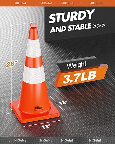 Miniatura 3 de HiGiant - Conos de seguridad de tráfico de 28 pulgadas con collares reflectantes, conos de PVC naranja resistentes para seguridad vial,