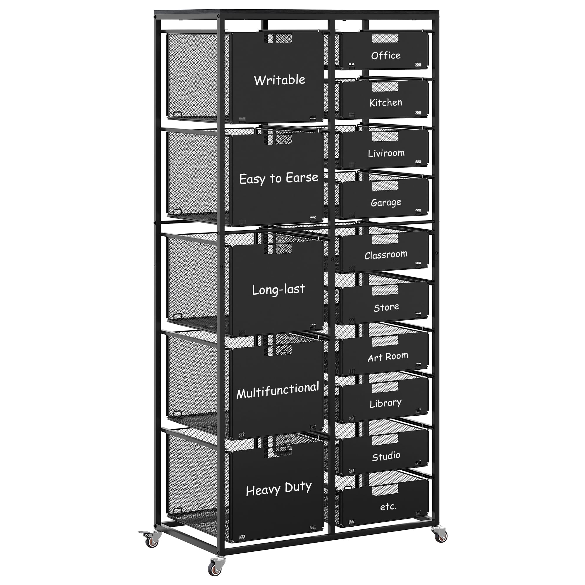 easypag rolling cart with drawers, 15 drawer multipurpose mobile utility storage craft cart, metal filing cabinet for home office, black