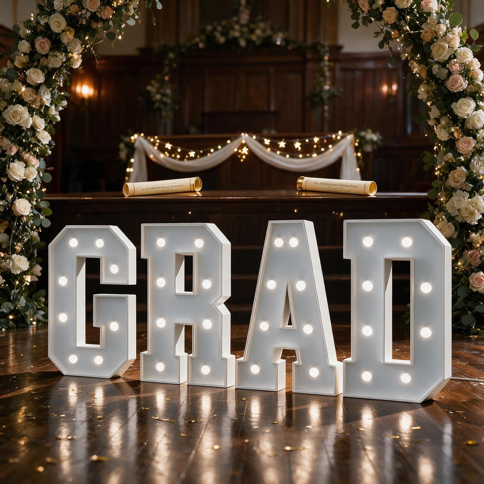 Lettere GRAD Luminose, Festa Laurea Università 2026 Decor | Pannello KT, Base Solida, Monta Facile, Posizionabile Senza Fili, Fisso e Lampeggiante 2 Modalità(Cool white,70cm)