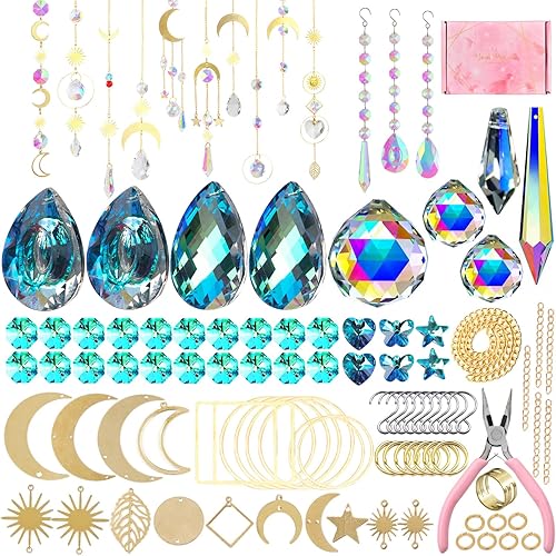 Juego de 370 piezas de atrapasoles de cristal, lámparas de araña colgantes, piezas de prismas de arco iris, colgantes para colgar ventanas de