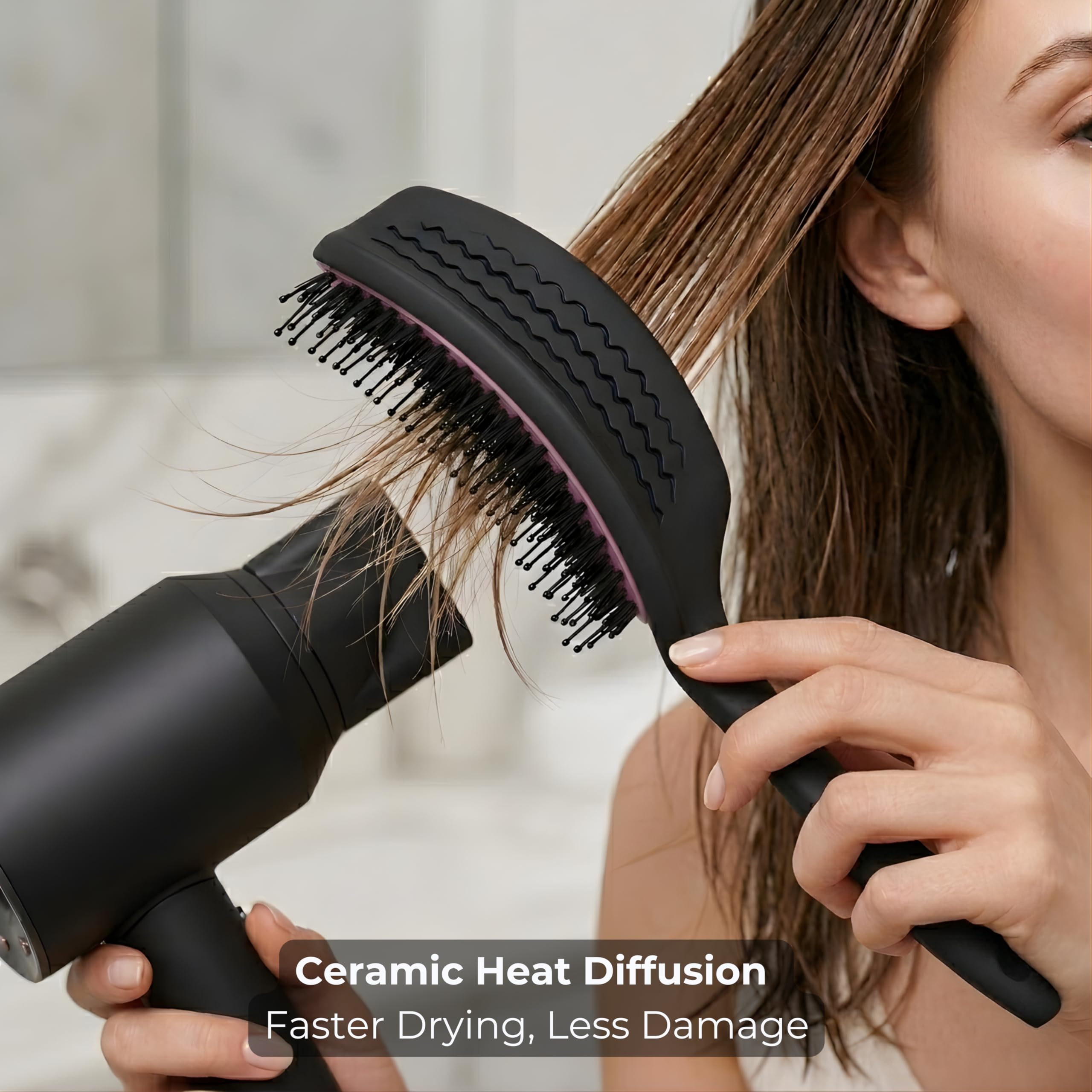 Cepillo de cerdas de jabalí curvado ventilado para secado con secador (grande) con mango cómodo, cepillo de cerdas suaves para cabello grueso y fino, cerdas naturales de jabalí para mujeres,