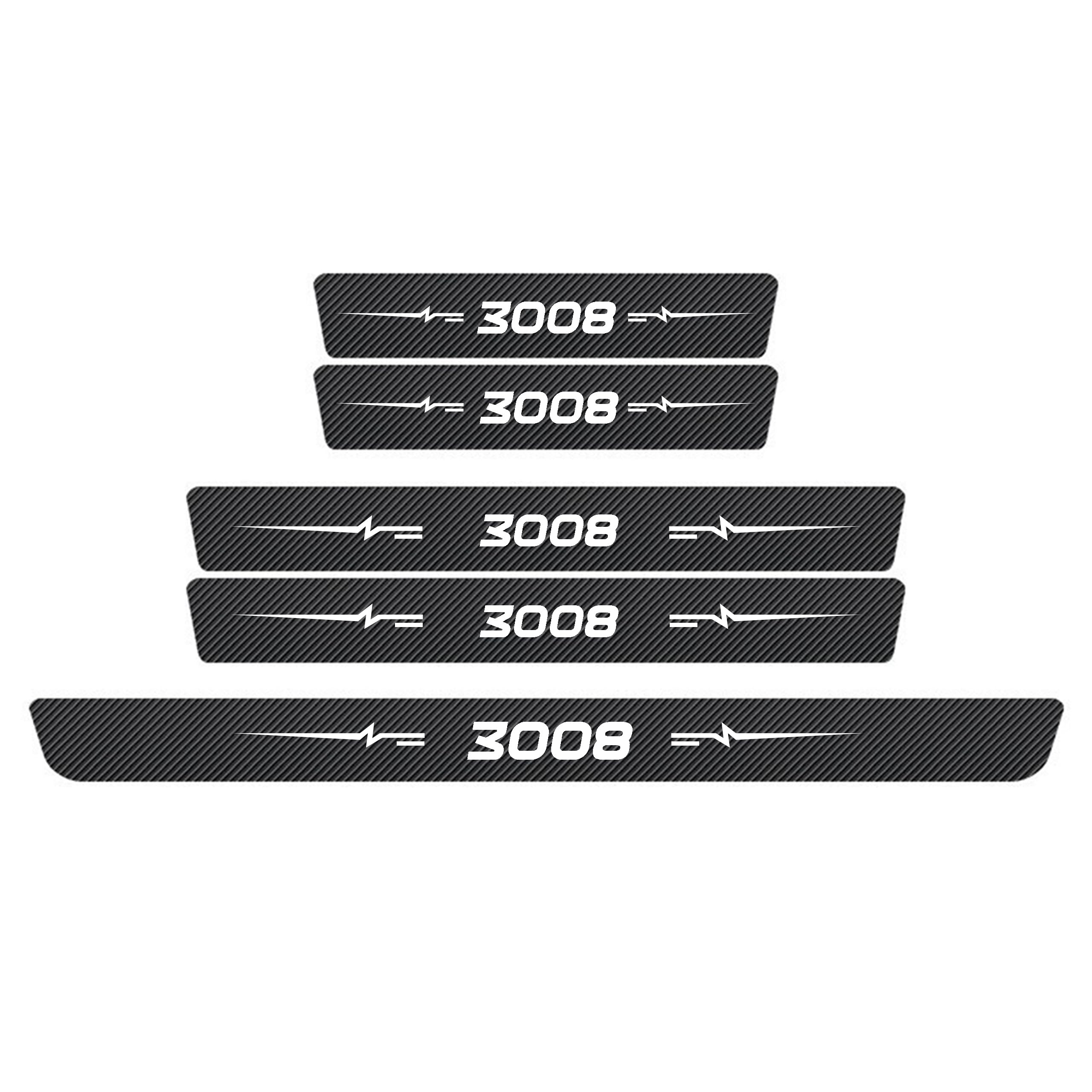 Wxh97f Normal Car Door Sill Protector Scuff Plates For Peugeot 3008, Carbon Fibre Effect Door Step Guard, Rear Boot Bumper Strip, Self-Adhesive Anti-Scratch Protection Sticker