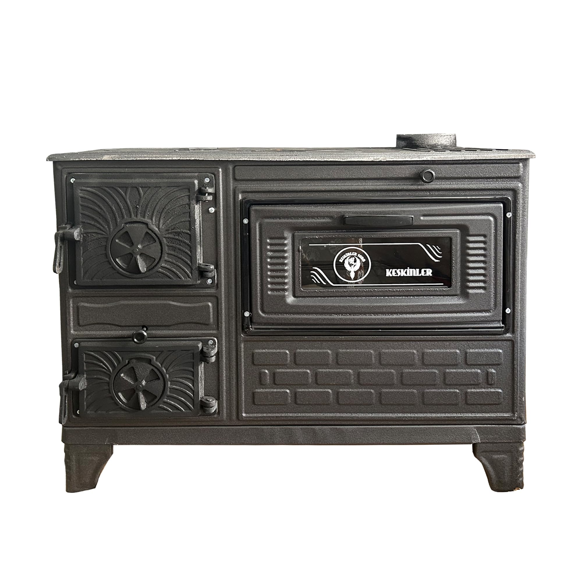 Decorative Cast Iron Oven Stove Fireplace Accessory, Built-in Thermometer, Brick Interior, for Indoor and Outdoor Ambience and Baking Vintage Style, Home Accent Heating Made in Turkiye (Black 1)