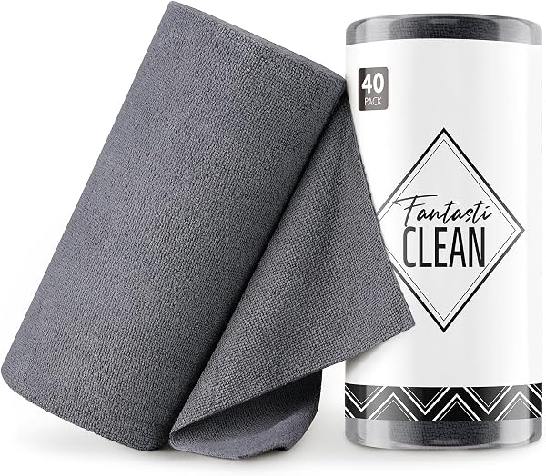 Fantasticlean Paños de Limpieza 40 Unidades, Rollo de Paño de Microfibra Rasgable, Trapos Reutilizables y Sin Pelusas 30 x 30 cm - Gris Oscuro - 1