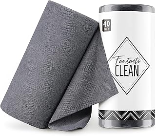 Fantasticlean Mikrofaser-Reinigungstuchrolle mit 40 Stück, Abreißbare Putztücher, Wiederverwendbare Fusselfreie Lappen Geschirrtücher 30x30cm-Dunkelgrau