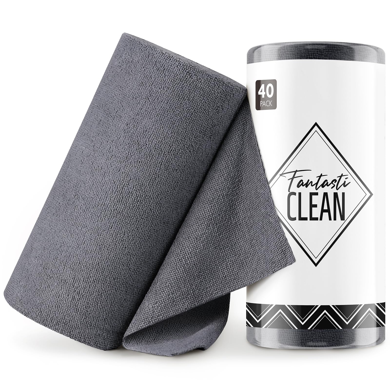 Fantasticlean Panni in Microfibra 40 Pezzi, Rotolo di Panno di Pulizia Strappabile, Stracci Riutilizzabili e Senza Pelucchi 30 x 30 cm - Grigio Scuro