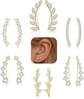 6Pairs Ear Cuffs Climber Hoop Earring CZ Arrow Crawler Stud Earring Jack...