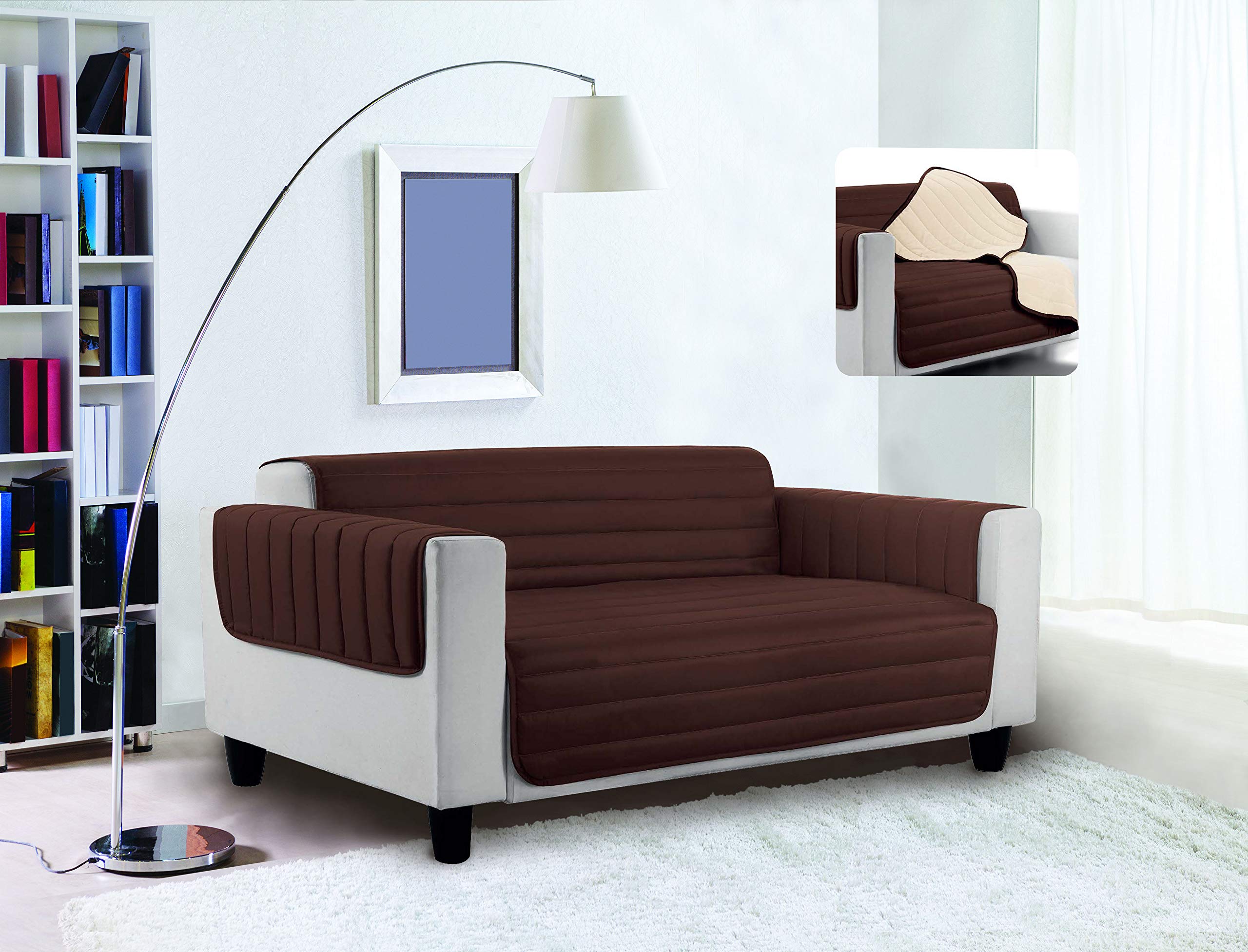 Italian Bed Linen Sogni e Capricci Waterproof Trendy Quilted Sofa Cover Brown/Cream, 2 Places, 2 SEATS - Image 2