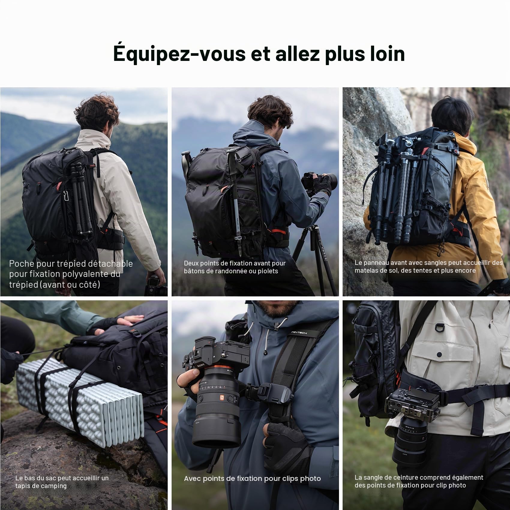 PGYTECH OnePro Focux 25L Sac à Dos, Sac Appareil Photo Compatible avec les Appareils Photo Sans Miroir et Objectifs DSLR/SLR/Ordinateur, Léger Sac Photo de Randonnée Impermeable，Noir