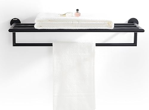 Miniatura 7 de BUVELOT Toalleros para baño montado en la pared, estante de toallas negro mate, barra de toalla estilo hotel de 25.75 pulgadas, moderno soporte