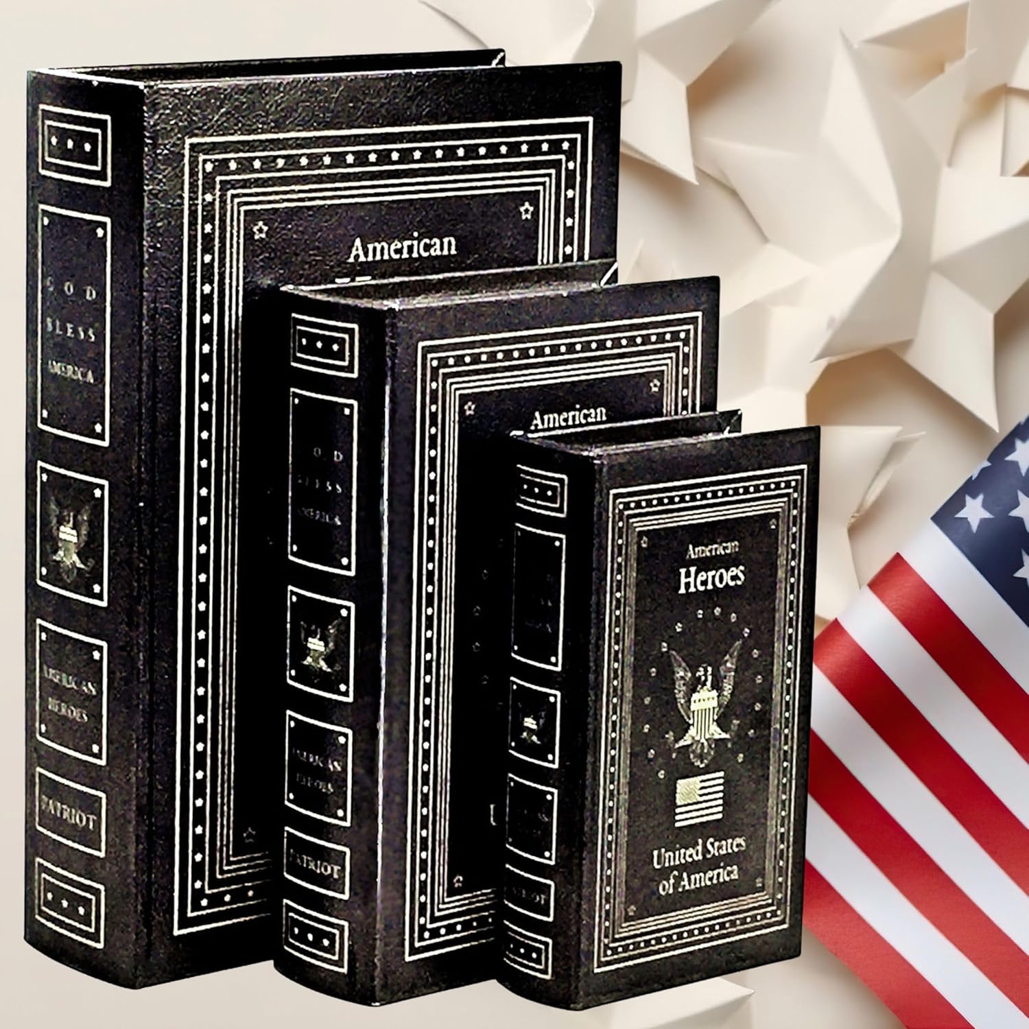 Bellaa 24964 Decorative Book Box Patriotic American Heroes Vintage Hidden Secret Storage Jewelry Keepsake Antique Veteran Police Fire Military Army Navy Healthcare
