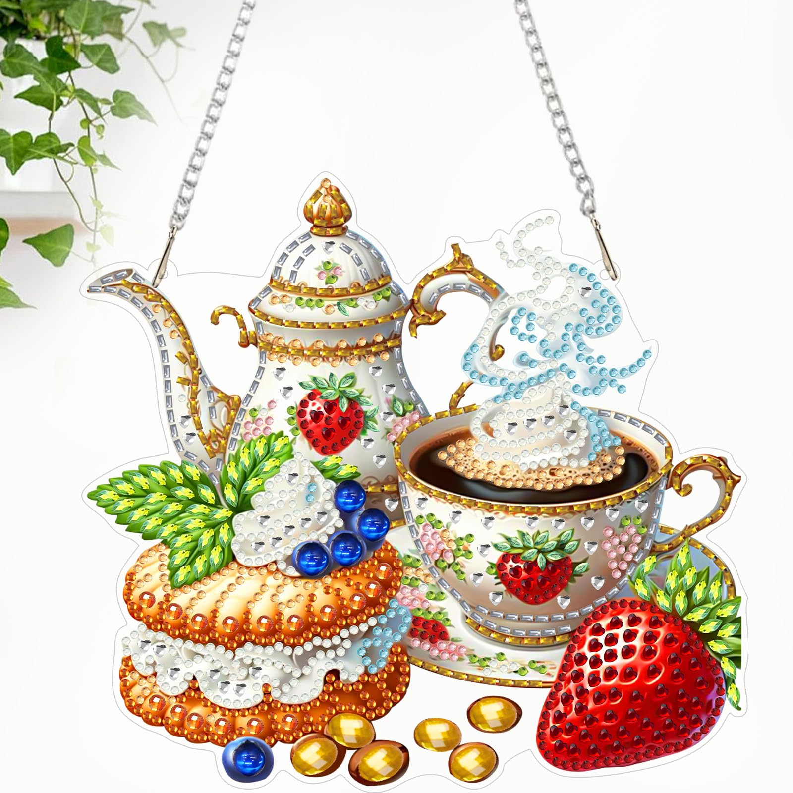 CEOVR Diamond Painting Hanging Kits Coffee Pastries Diamond Painting Ornament Kits Adults 19.8x18.4cm 5D Gem Art Craft Set for Home Decor