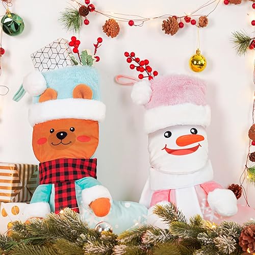 Miniatura 5 de Juego de 6 medias de Navidad, juego de adornos familiares 3D de Papá Noel, muñeco de nieve, reno, pingüino, felpa súper suave para chimenea, árbol