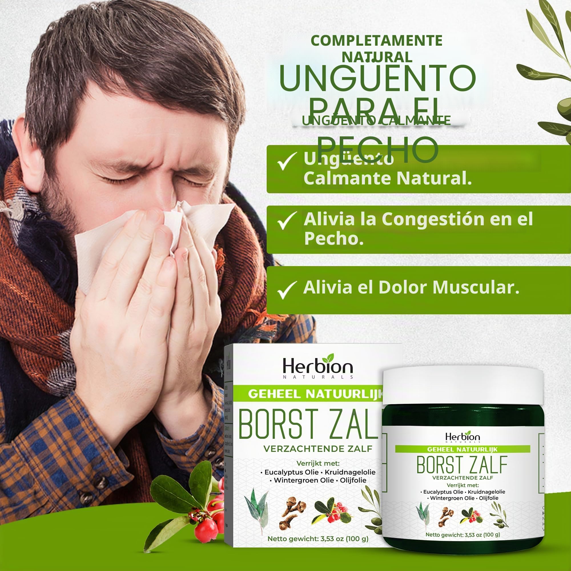 Herbion Naturals Chest Rub, Natuurlijke Kalmerende Zalf, Verstopping van de Borst, Disminuye Spierpijn, Volwassenen en Kinderen vanaf 2 jaar, 3.53 Oz