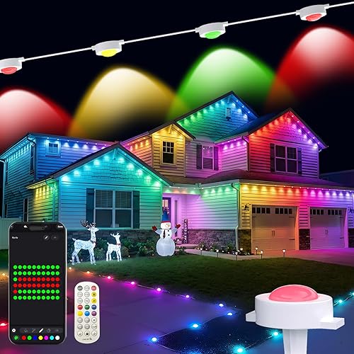 Luces permanentes para exteriores con control remoto, 150 pies con 90 luces LED RGB-IC para iluminación diaria y festiva, IP67 impermeable, más de