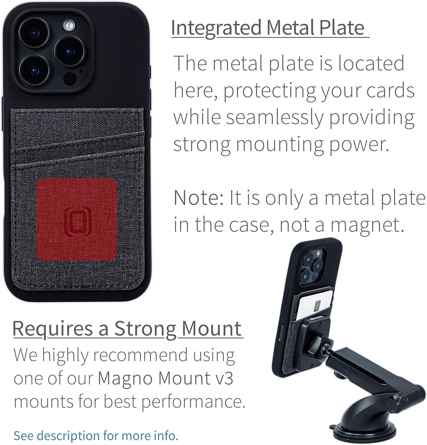 Dockem Card Case for iPhone 16 Pro with Liquid Silicone Shell, Built-in Metal Plate for Magnetic Mounting & Stitched-on Synthetic Leather Wallet with 2 Credit Card Slots (M2L SI, Black)
