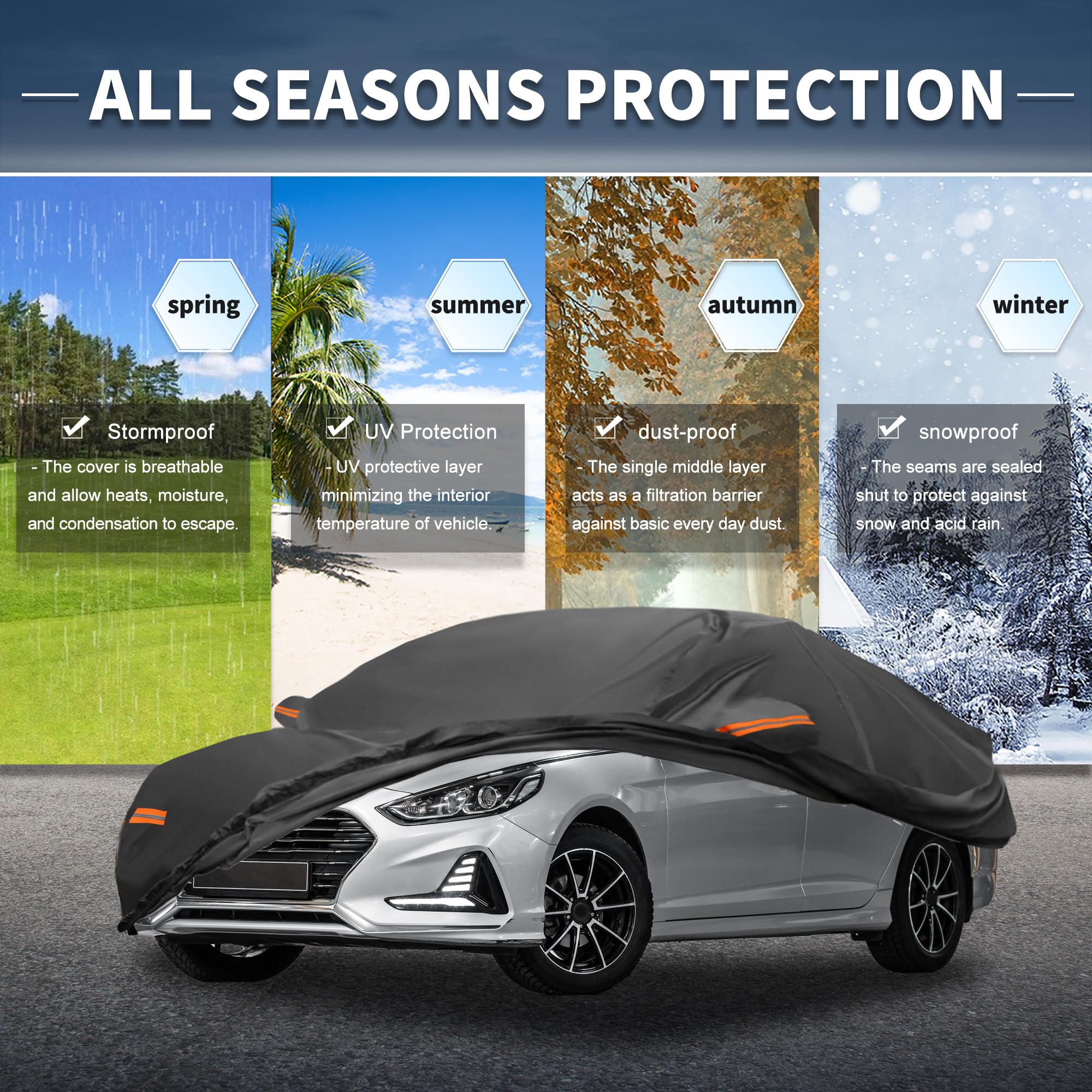 X AUTOHAUX Car Cover Outdoor Waterproof Sun Rain Snow Hail Protection with Left Side Door Zipper Aluminum Film — view 2
