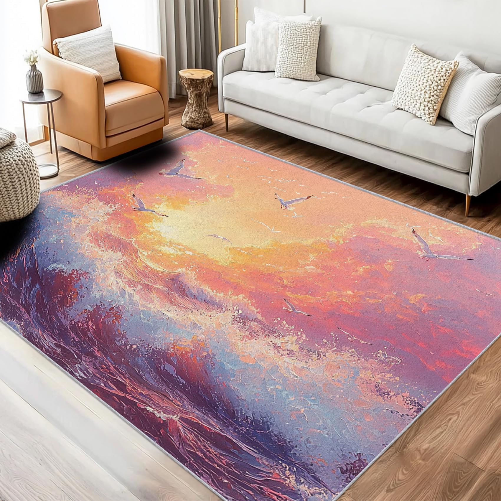 Tapis vagues rose 60x110 cm lavable et antidérapant pour décorer le sol du salon