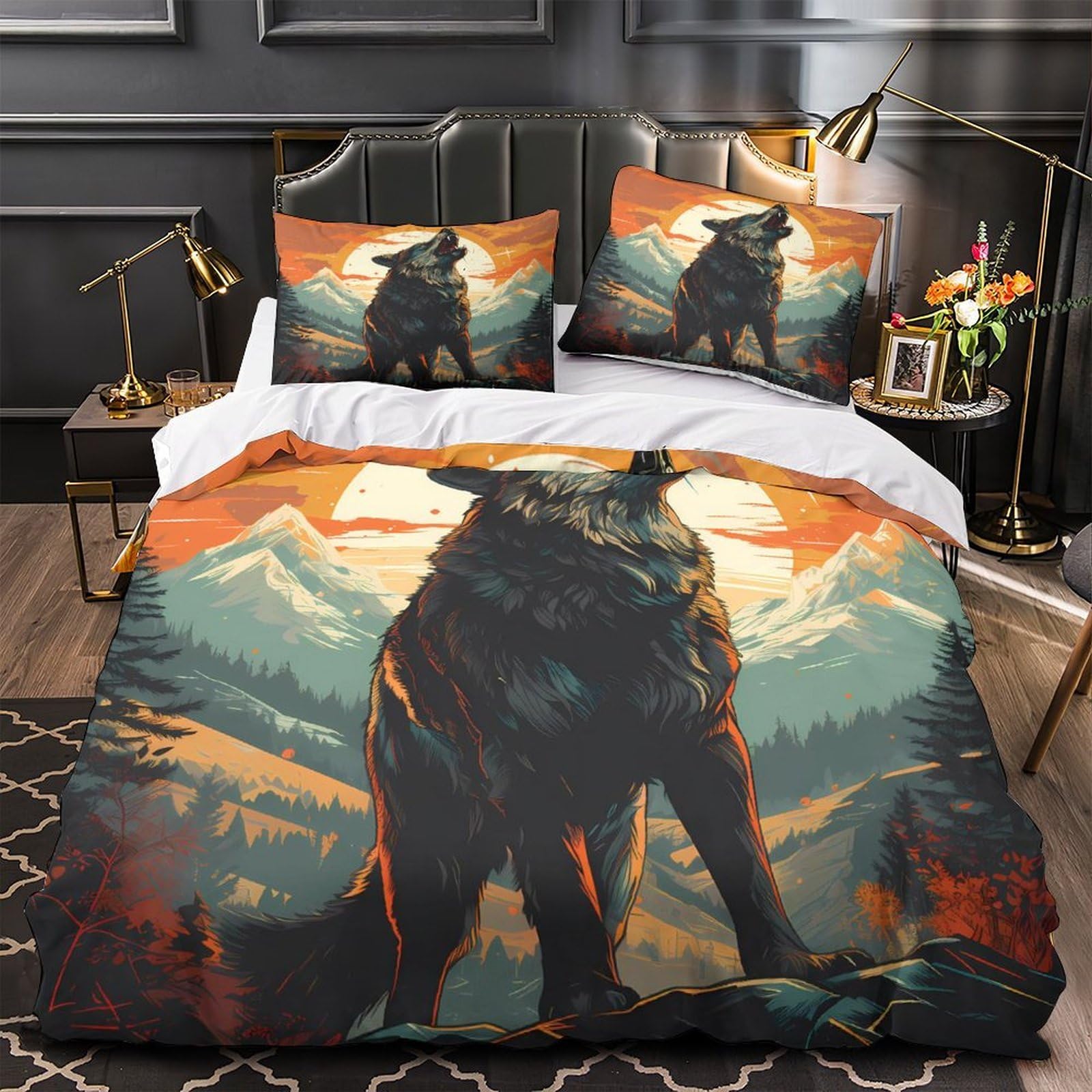 Housse de couette loup 3D de qualité premium en microfibre douce King Size