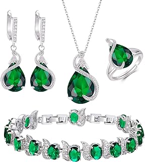 EVER FAITH Teardrop Cubic Zirconia Jewelry Set for Bride Bridesmaid, Glamour Pendant Necklace Earrings Tennis Bracelet Ope...