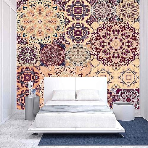 55x30 pulgadas Mural de Pared, Curvas Geométricas Damasco Patrones en efecto de acuarela Creative Timeless Arte del Hogar Peel and Stick Papel