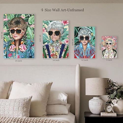 Miniatura 3 de Arte de pared dorado a la moda de los años 80 para niñas, juego de 4 arte de pared en lienzo con gafas divertidas para mujer, pósteres de niñas para