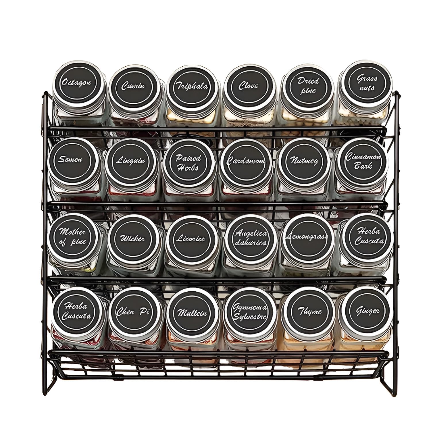 Black Spice Rack Organiser - 4 Tier Wall Mounted or Countertop Seasoning Storage for Kitchen & Pantry