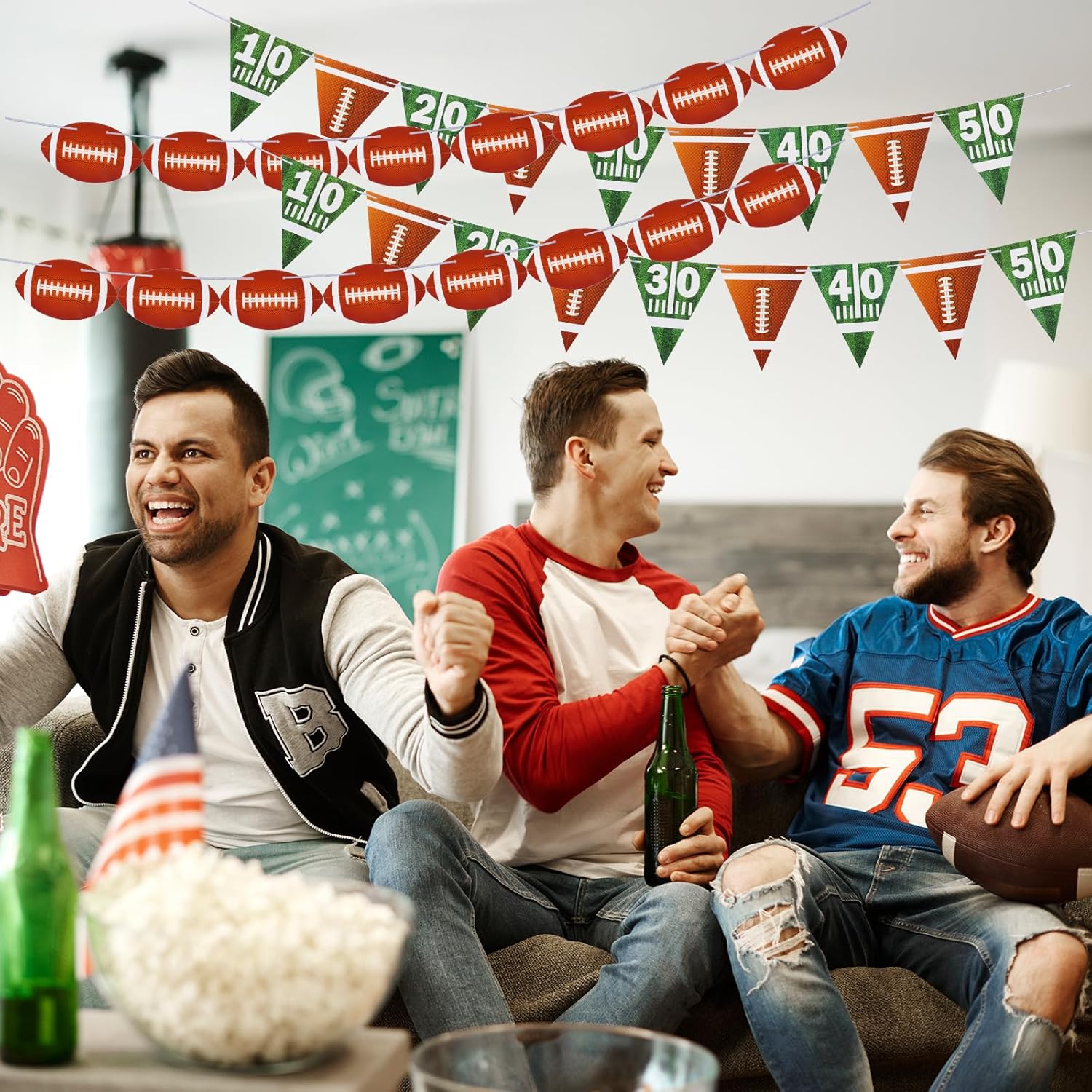 4 Pieces Football Party Decorations, Football Paper Garland with Field Yard Markers and Triangle Flags for Sports Theme Birthday Game Day Decorations - Image 4