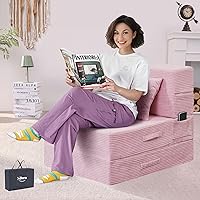 Vista 12 de Sofá Cama Individual Plegable Silla Sofá Cama con Almohada, Twin, Beige Fold out chair bed, Futon sofa bed, Extra bag included, All foam made