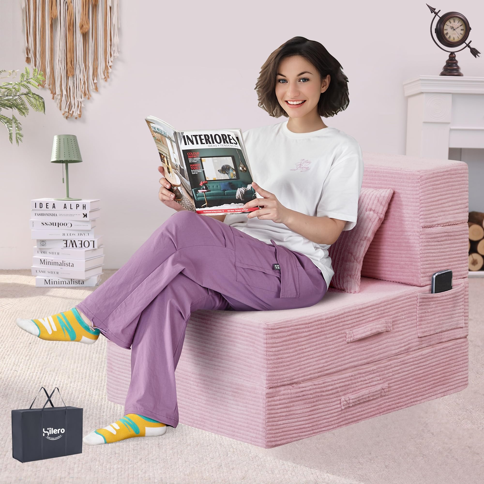 Folding Sofa Bed 4 in 1 Convertible Sleeper Chair with Pillow Single Memory Foam Fold Out Chair Bed