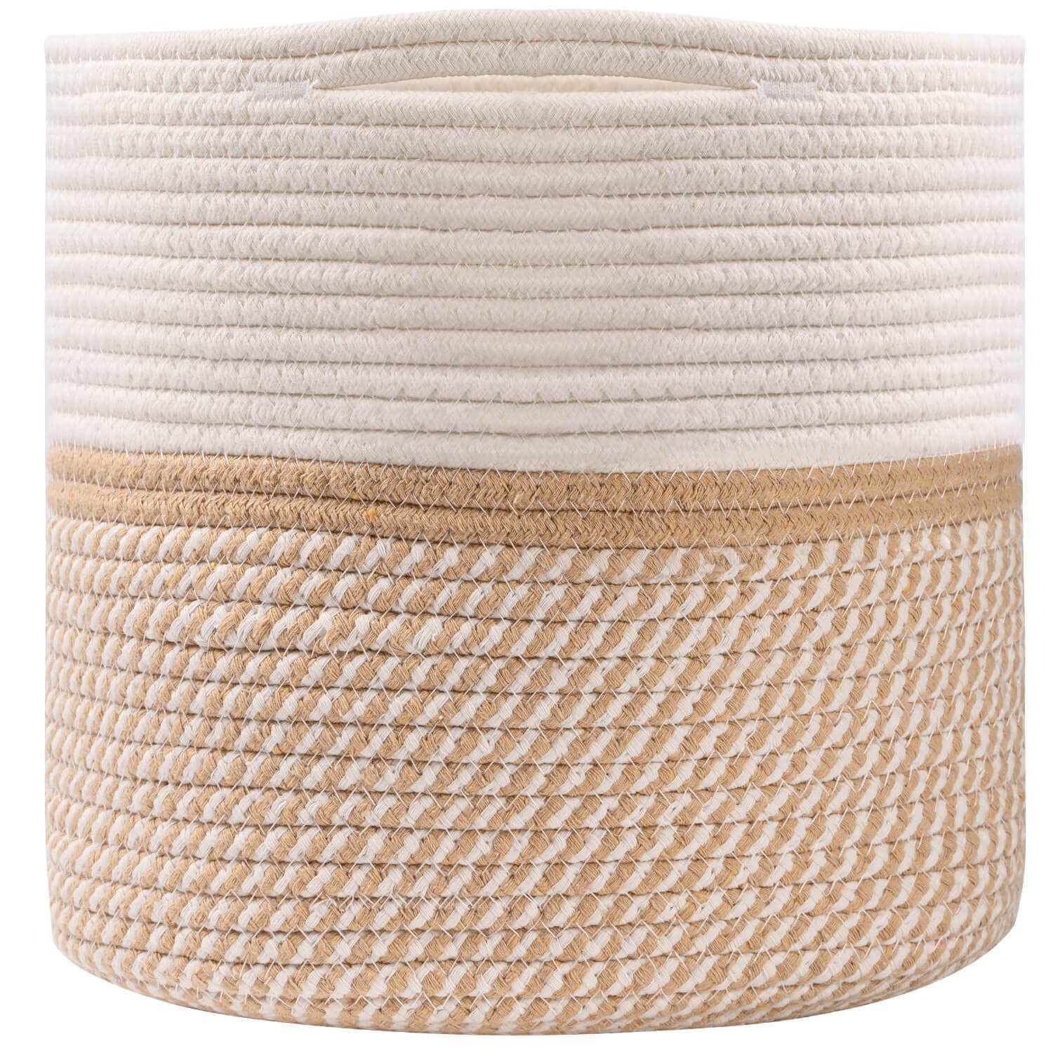 CubesLand Clothes Closet Organizing Basket Bins,Cubes Storage Bins for Shelves Woven Baskets for Organizing,Decorative Cotton Rope Storage Baskets for Toys,Towels 4 Packs 11x11'' Off White/Mixed Camel