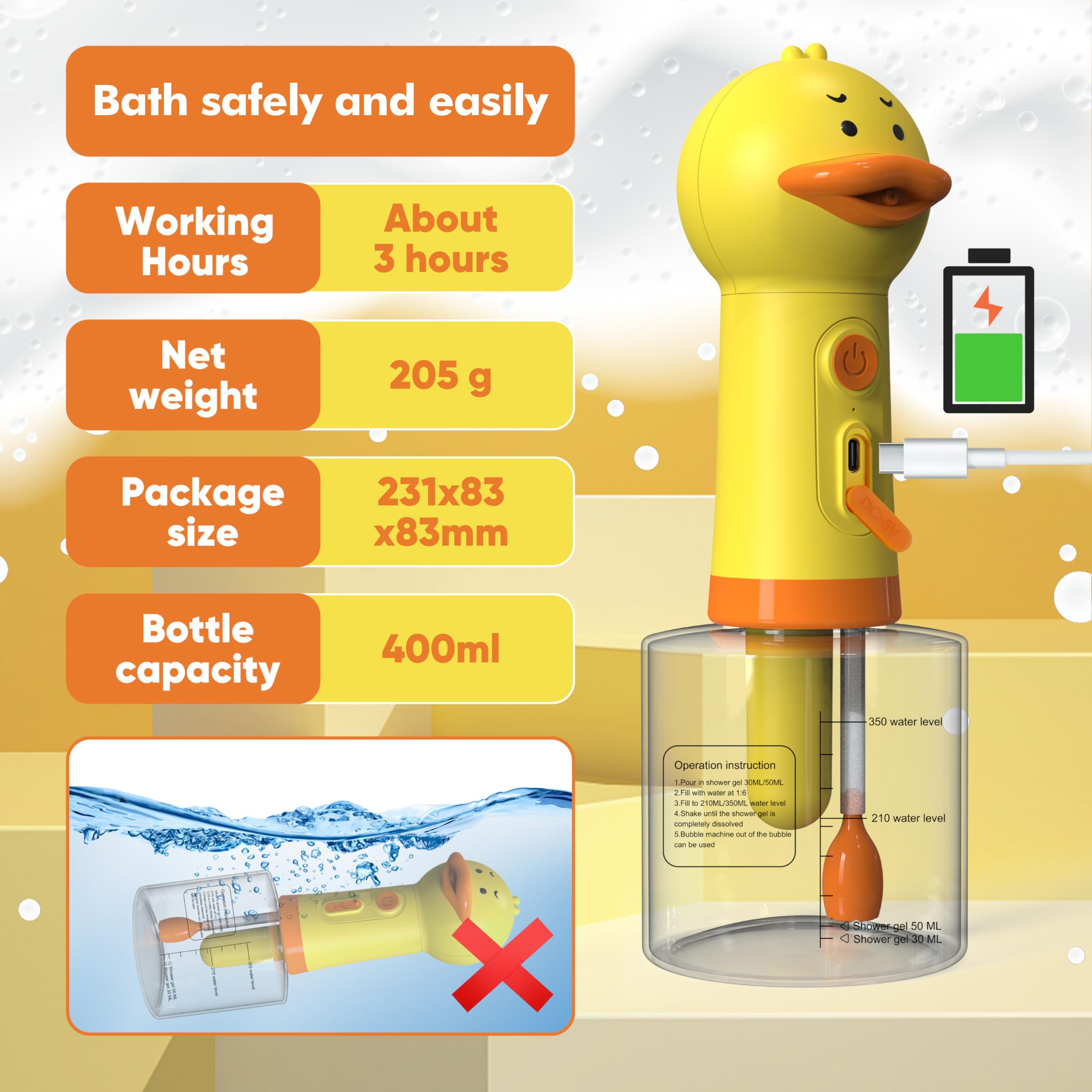 Electric Dog Shampoo Dispenser Dog Shampoo Sprayer Duck Shampoo Foamer for Pet, Foaming Soap Dispenser for Bathtub, Kitchen Sink Cleaning - image 4