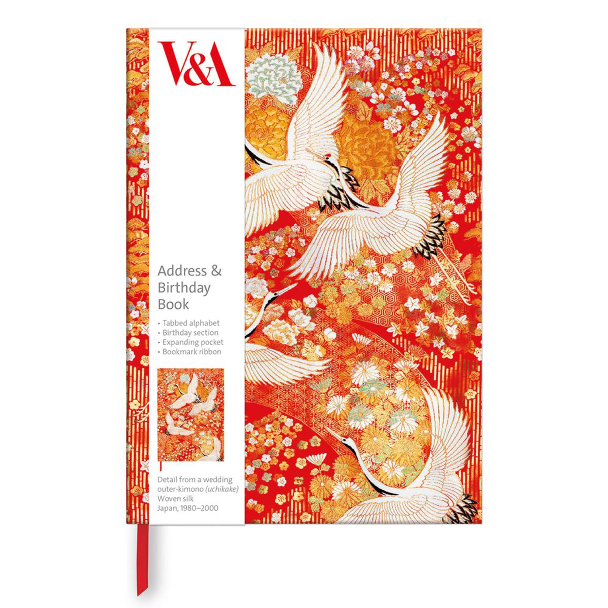 Museums & Galleries Address & Birthday Book - Kimono Cranes Japanese Art Design - Hardcover Alphabetical Address Book Tabbed Index, Birthday Reminders & Storage Pocket