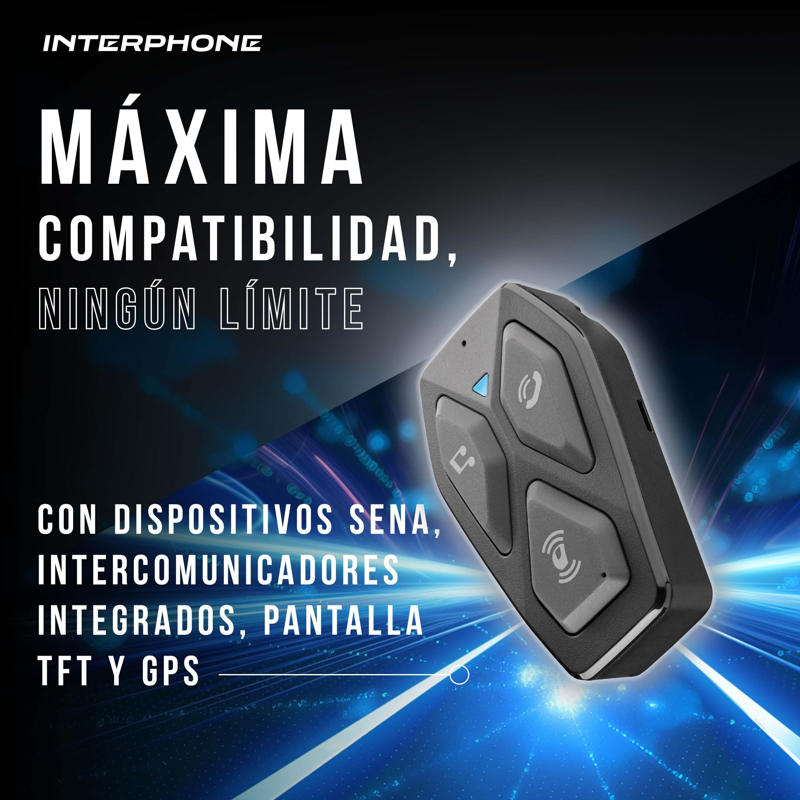 Interphone U-COM 3HD Intercomunicador Casco Moto Individual, para 4 usuarios hasta 500 m, intercomunicador con Accesorios Moto, Auriculares HD de 40 mm para música, Llamadas y GPS, autonomía de 10 h