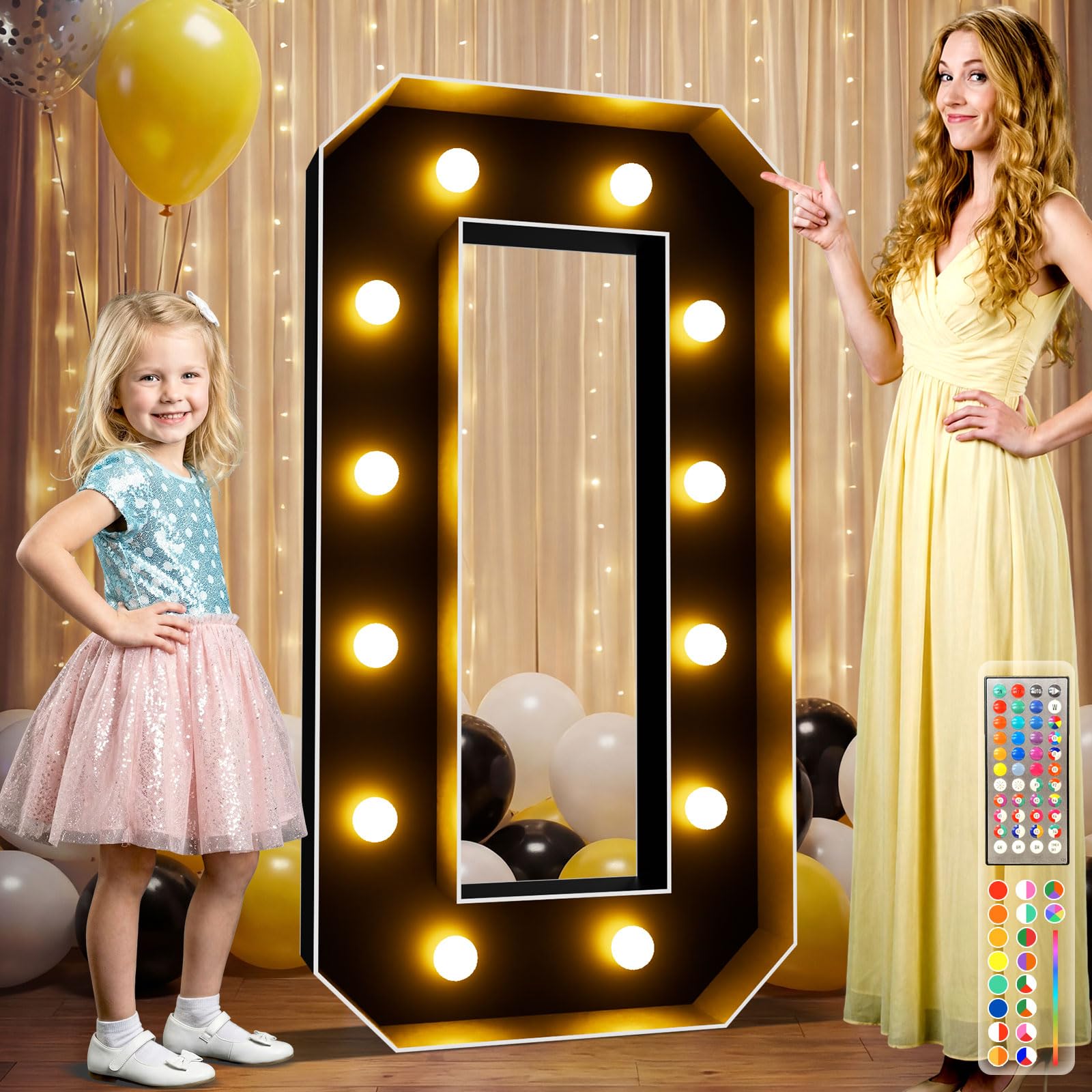 Ledido Grandes lettres lumineuses de 1,2 m pour décoration de fête, mariage, remise de diplôme, anniversaire, lettres de chapiteau noires de 1,2 m de haut avec télécommande, 34 couleurs changeantes