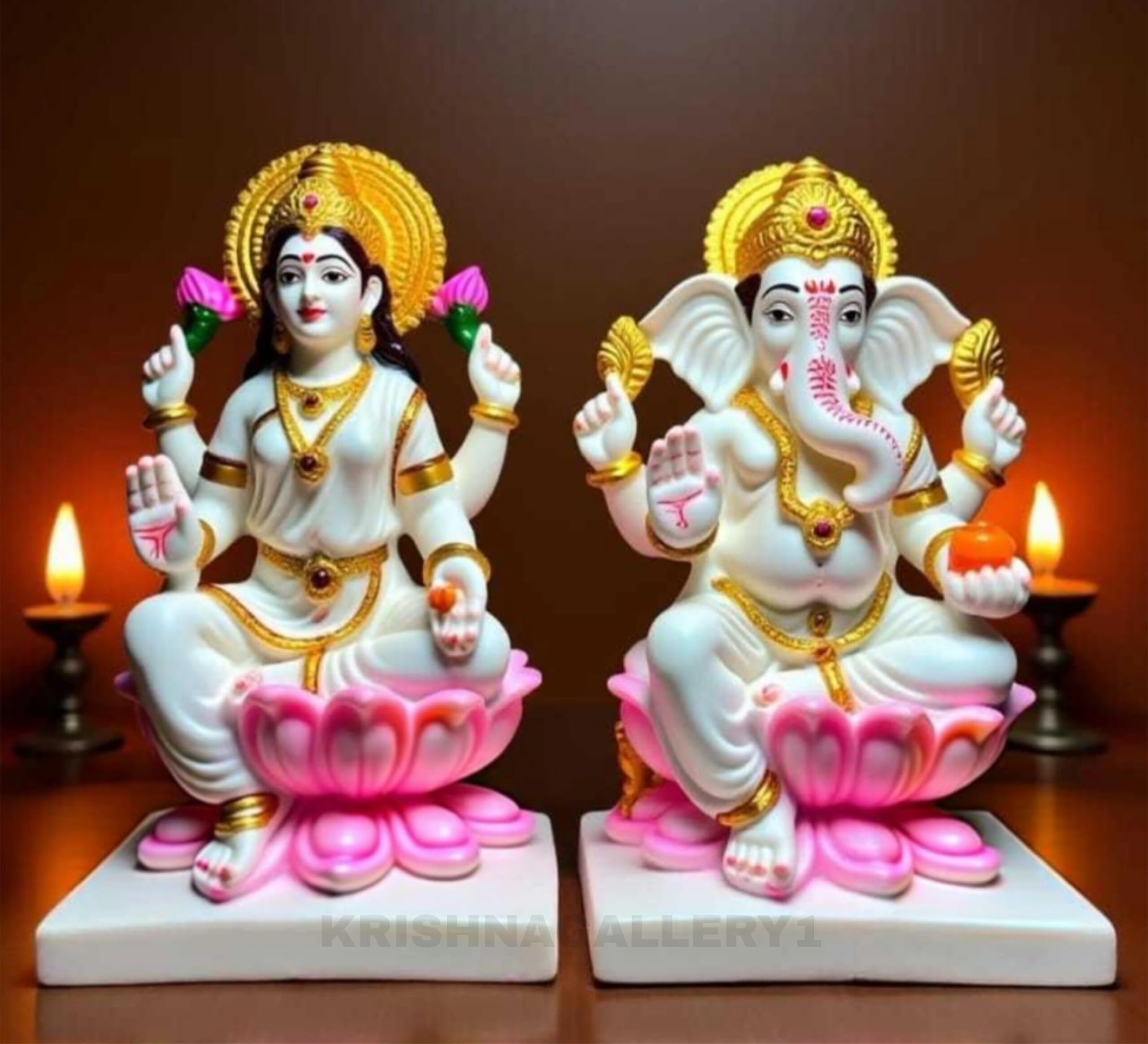 KRISHNAGALLERY1 Marble Look Laxmi Ganesh Statue Ganesha for Pooja Room Home Temple Office 7 Inch 1
