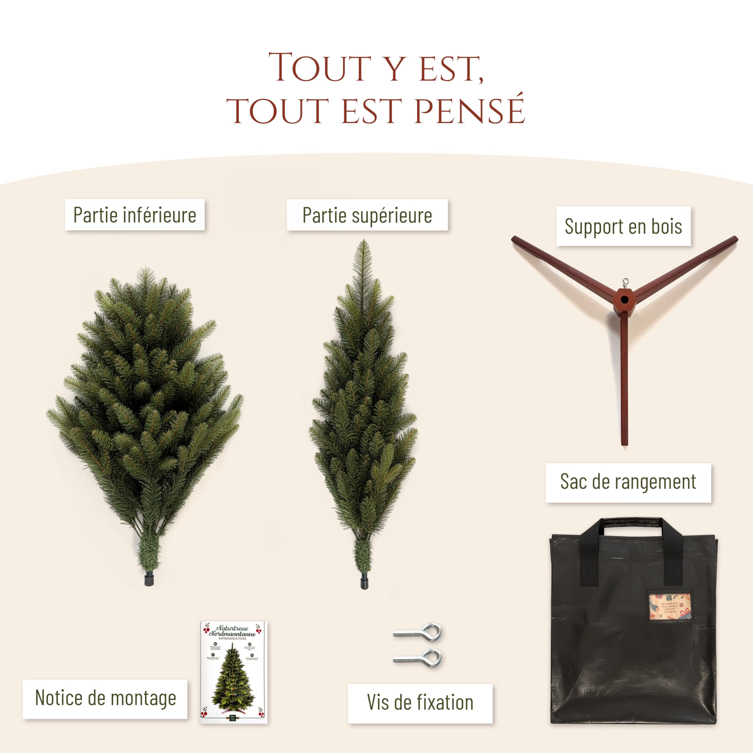 Sapin de Noël Artificiel Premium 120 cm - Gagnant du Test - Réalisme Exceptionnel, Branches épaisses, livré avec Support en Bois et Sac de Rangement – Pure Living
