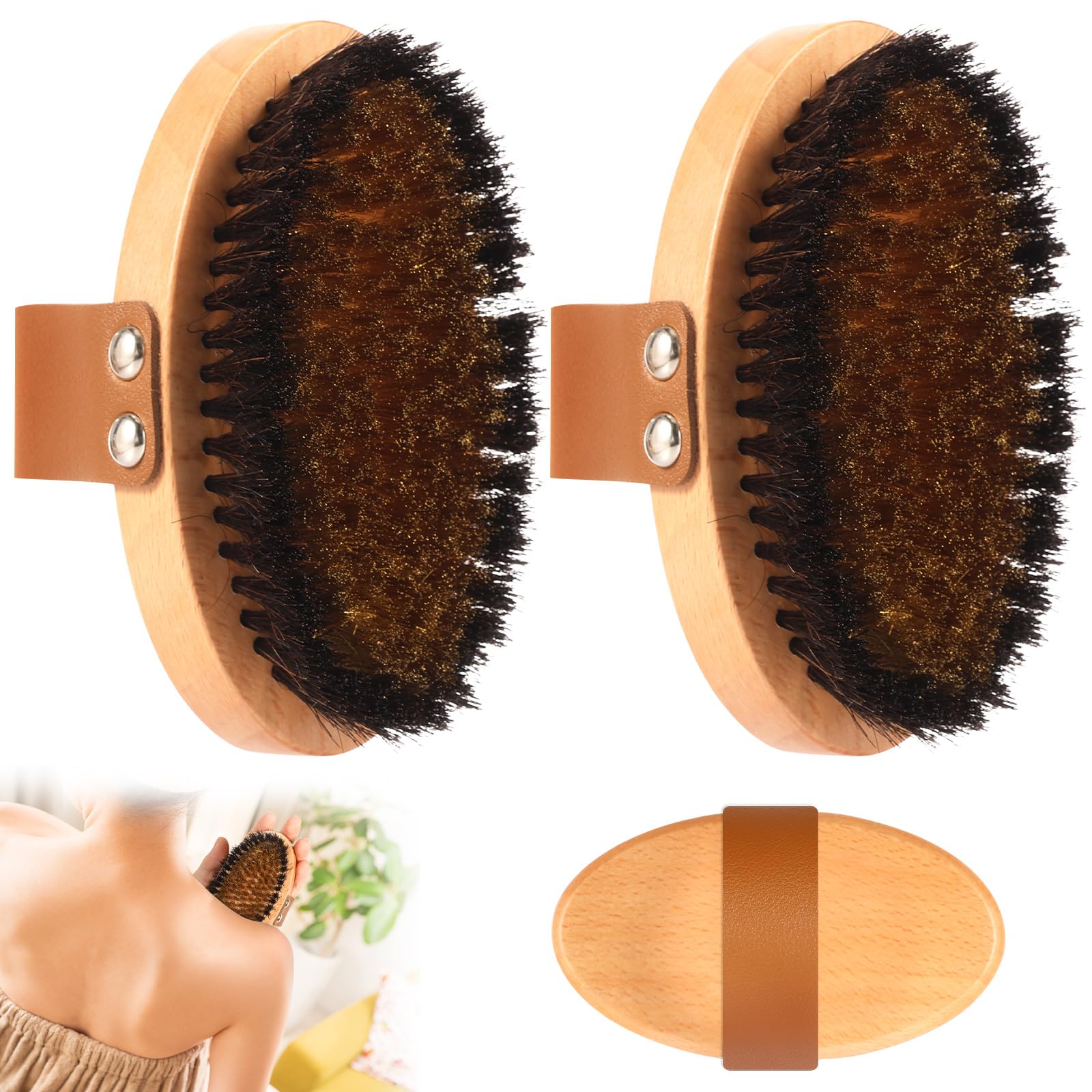 2 cepillos secos, corporal con finos alambres de cobre y cerdas de crin de caballo, cerdas naturales, exfoliante, promueve el drenaje linfático y la regeneración de la piel (2 unidades