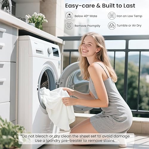 Miniatura 6 de Love's cabin Juego de sábanas Queen de 4 piezas, sábanas refrescantes, 100% rayón derivado de bambú, juego de ropa de cama transpirable y suave