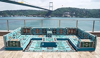Light Blue Floor Seating Set, Corner Floor Sofa Set, Arabic Majlis, U Shaped Arabic Sofa Set, Sectional Sofas, Floor Cushions, Arabic Jalsa (U Sofa Only)