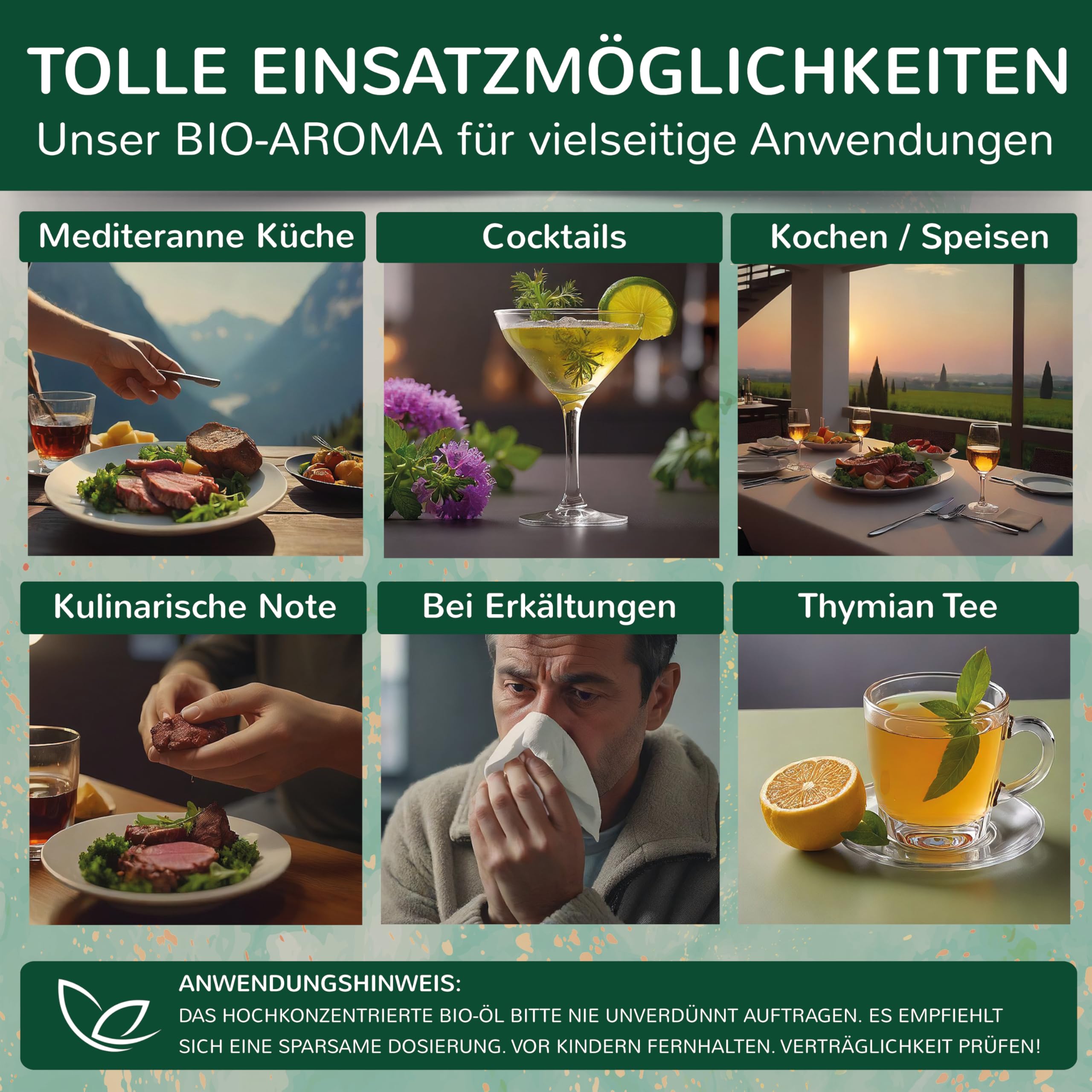 essencion BIO Thymianöl 3 x 30ml | Reines ätherisches Thymian Öl | 100% Naturrein | Ideal für Aromaverteiler, Duftlampe & Massage | Tymiantropfen