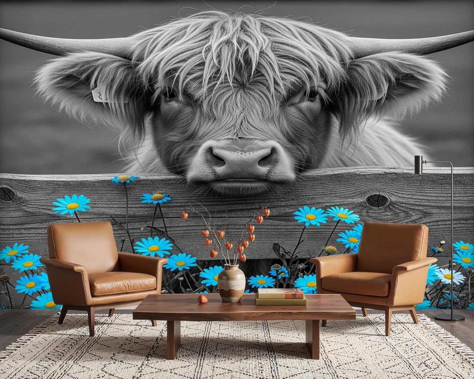 hgjdjhnf Photo Wallpaper Scottish Highland Cow Grey Non-Woven Wallpaper Modernmural Living Room Bedroom Children's roomdecoration Motif Wallpaper, 200cmx140cmSticker - Background- Paint