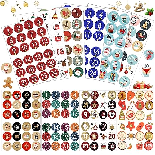 Advent Calendar Stickers (Numbers 1-24), 10 x 24 Christmas Calendar Number Stickers, Number Stickers, Advent Calendar Sticker Numbers, Stickers for Christmas for Crafts and Decorating