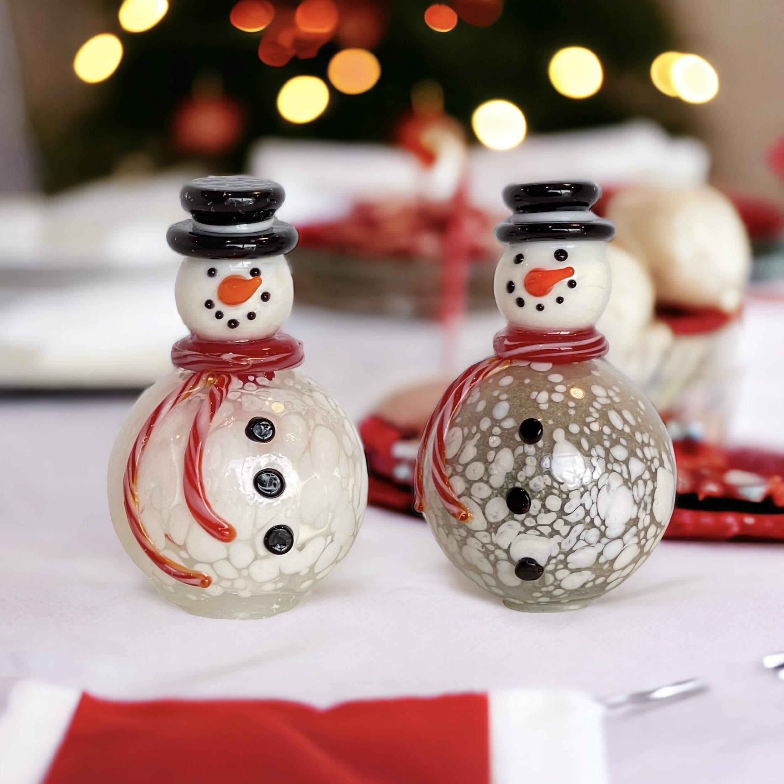 Gift Essentials Mini salero y pimentero de cristal soplado, salero y pimentero blanco de vidrio soplado a mano, salero y pimentero de Navidad coleccionable