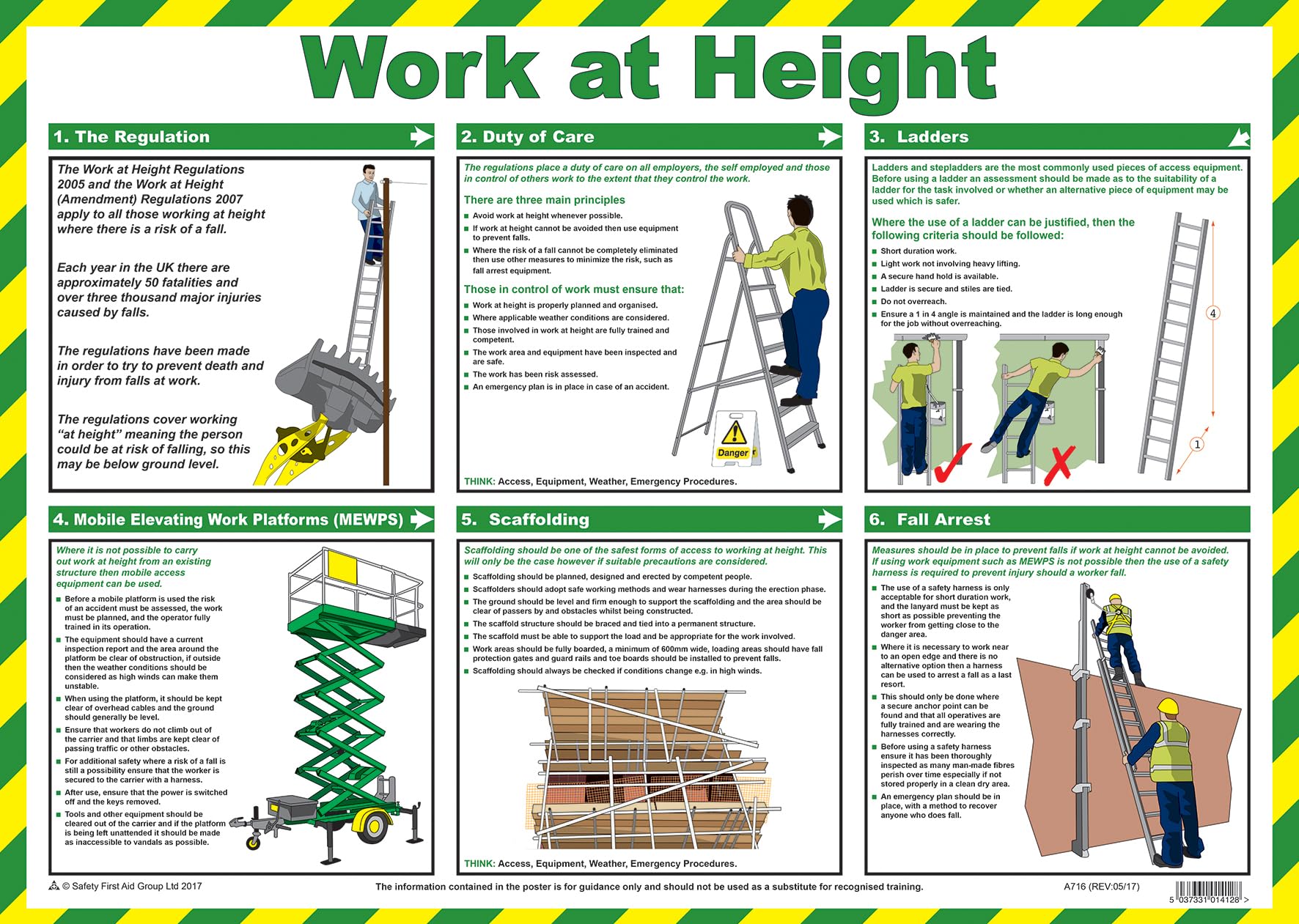 Safety Poster - Work At Heights590 x 420mm made from laminated paper.
