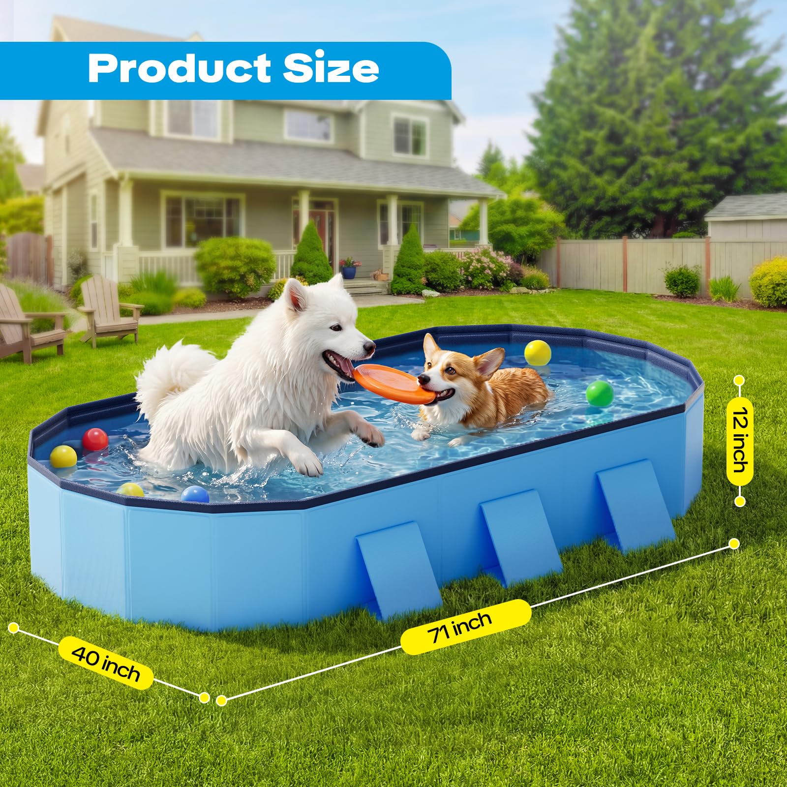 Piscina per cani,180cm piscina per cani grandi | Piscina pieghevole per cani con fondo antiscivolo e rinforzato, adatta per interni, esterni e giardini, blu