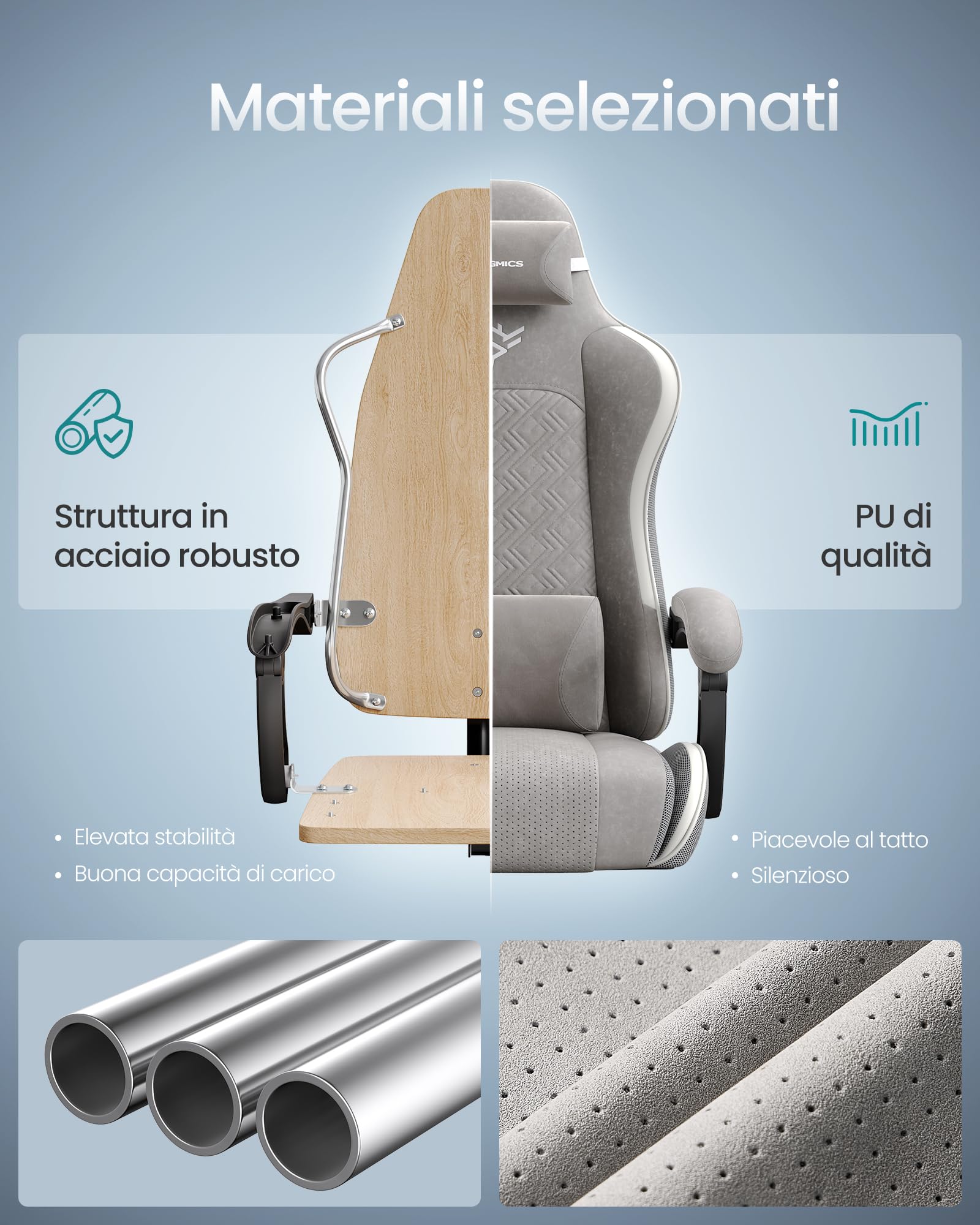 SONGMICS Sedia Gaming, Sedia da Ufficio Scrivania, Ergonomica, Seduta con Molle, Poggiapiedi, Braccioli con Meccanismo Sincronizzato, Grigio Tortora OBG079G01