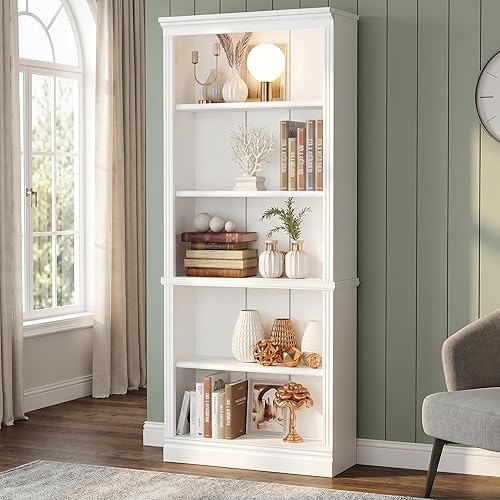 VICTONE 5-Shelf Bookcase, Wooden Standing Rack Book Storage Shelves Furniture Selection for Living Room, Bedroom, Home Office (White)