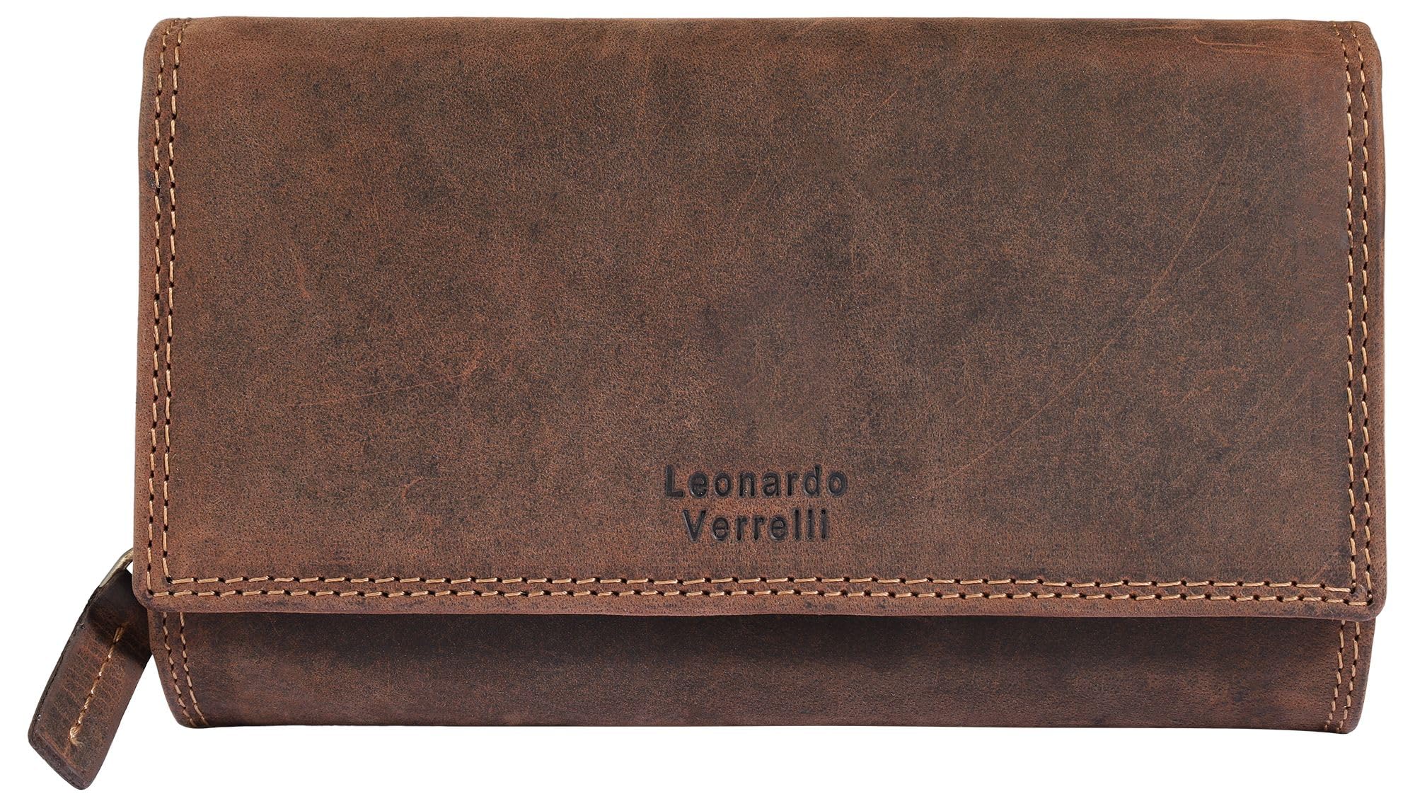 Monedero para mujer de piel marrón, con botón de presión, 17,5 x 10 x 4 cm